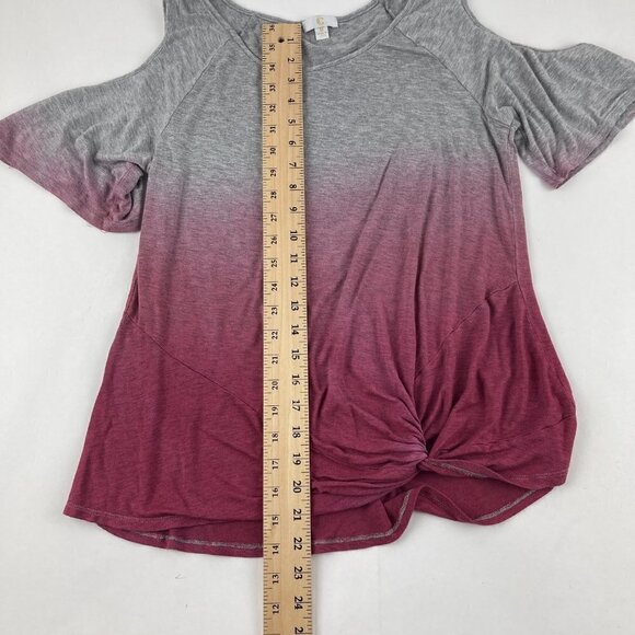 Charming Charlie Blouse Womens Medium Gray Pink Ombre Open Shoulder Knot Front - Picture 7 of 9